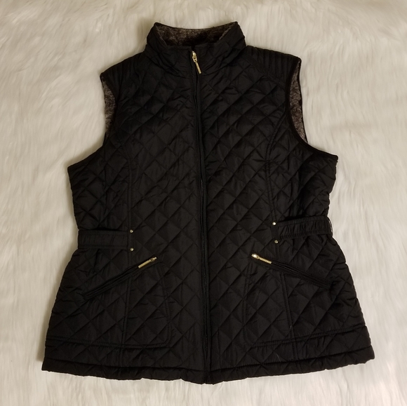 SOLD ON MERCARI! 2/$24 NWOT BLACK VEST WITH FAUX BROWN FUR LINING! - Picture 2 of 12